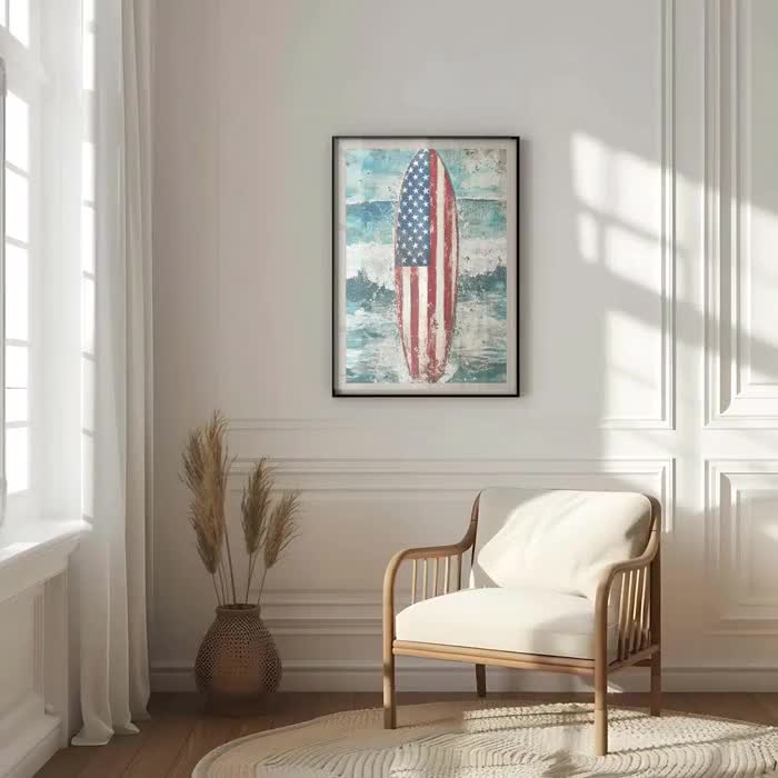 American Flag Surfboard Art Print: Patriotic Beach House Decor - Etsy